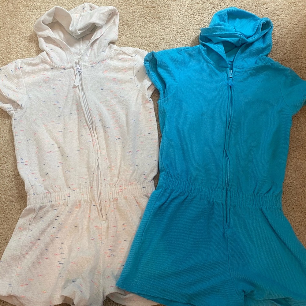 Two terry cloth romper cover ups